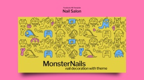 美甲店涂鸦社交媒体宣传模板